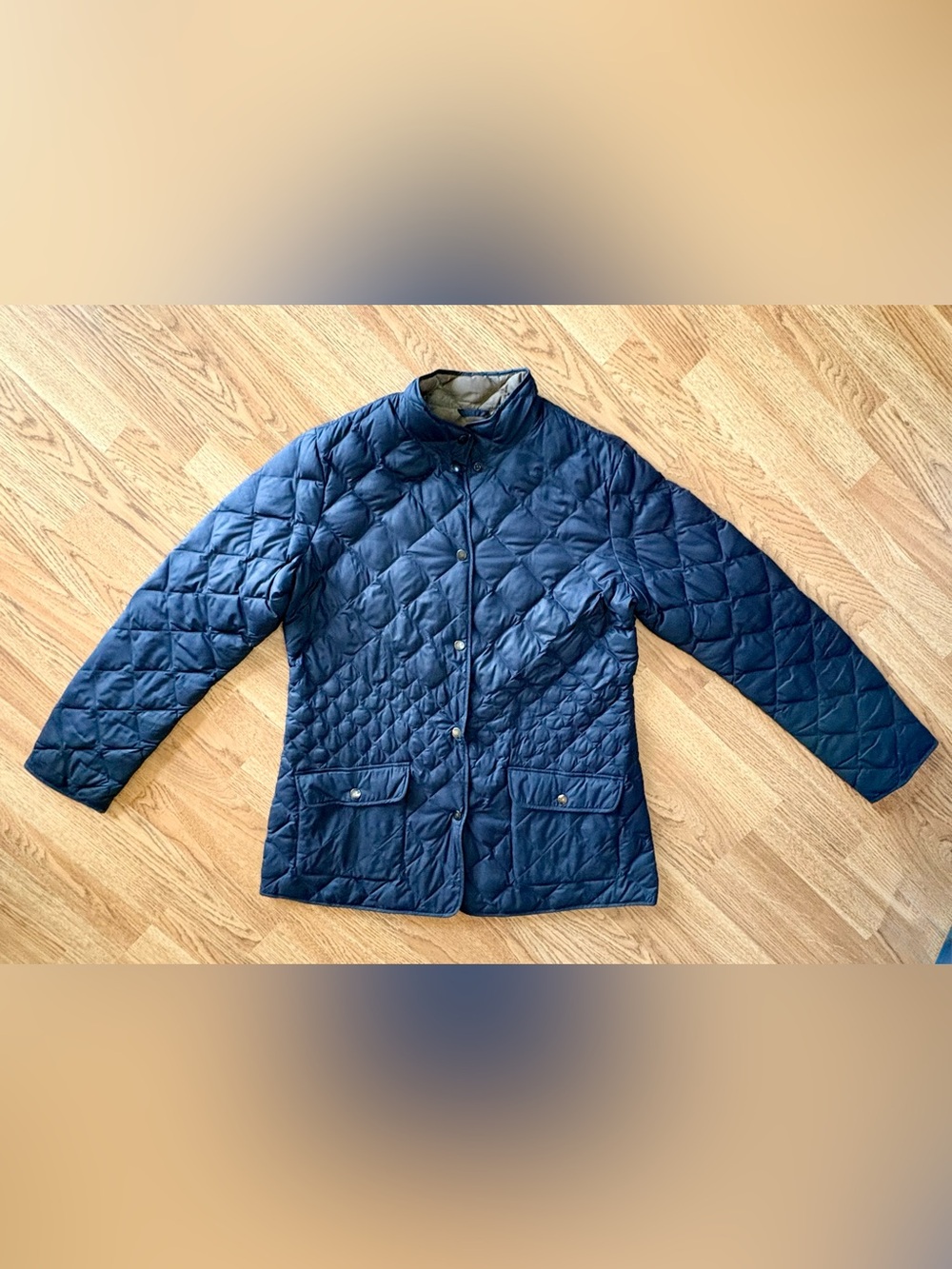 Eddie Bauer Vintage EB550 Quilted Down Barn Jacket Coat Navy Blue LT Tall